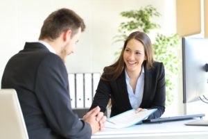 woman talking to client