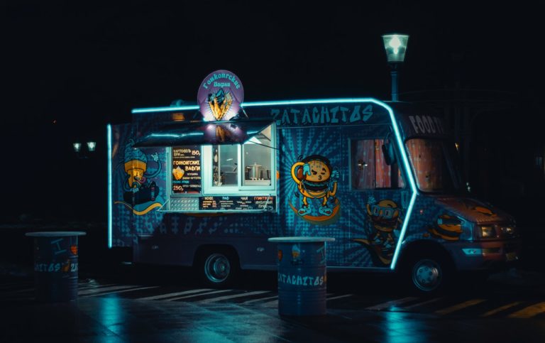 a stylish neon food truck